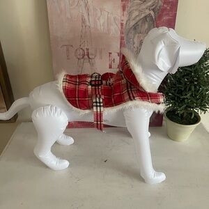Plaid Red Dog Coat with Faux Fur Lining and Trim with Leach